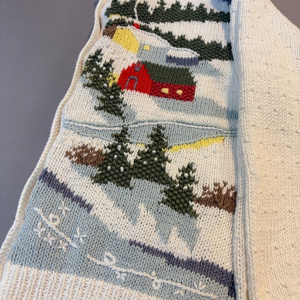 Vintage Winter Town Orvis 3D Cardigan 90s Embroidered Snow Ski Village Sweater L - Picture 7 of 7